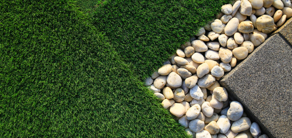 Decorative,ground,in,the,garden,with,artificial,grass,,gravel,and