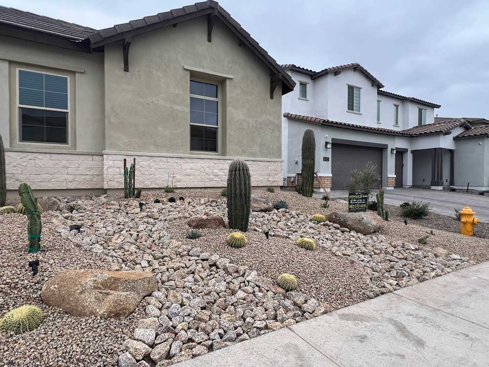 Front yard landscaping and entry walkway in Phoenix, AZ