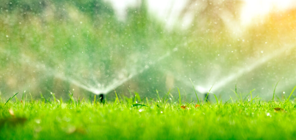 Automatic,lawn,sprinkler,watering,green,grass.,sprinkler,with,automatic,system.