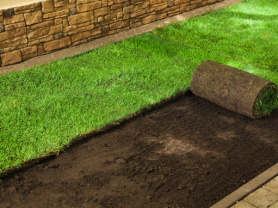 Laying,grass,sods,at,backyard.,home,landscaping